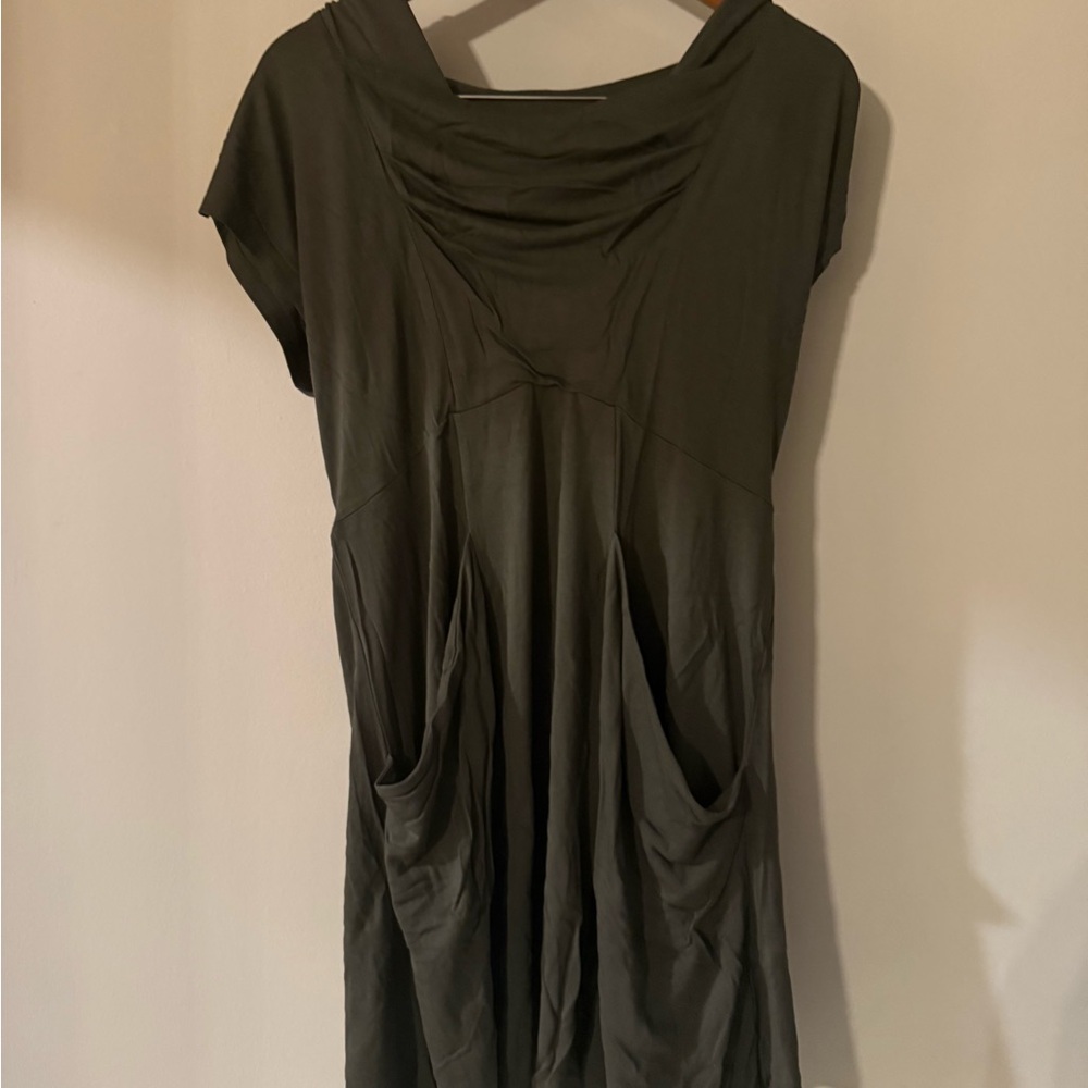 Oonagh by Nanette Lepore Olive Green Hooded Cowl Neck Pocket Dress Small